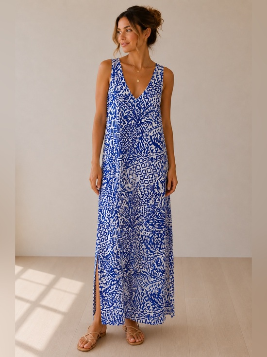 Lilly Pulitzer Dresses & Skirts - Lilly Pulitzer Kerri Maxi Dress Indigo Home Slice Blue White Pima Cotton Size L